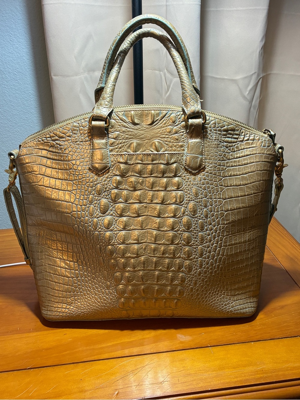 Brahmin Large Duxbury Satchel Metallic Gold Croc-Embossed - Picture 2 of 4